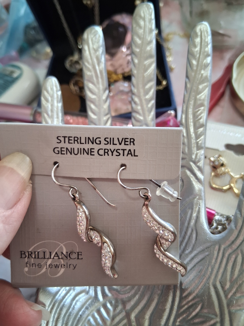 Brilliance Sterling Silver Crystal Twisted Drop Earrings - Silver